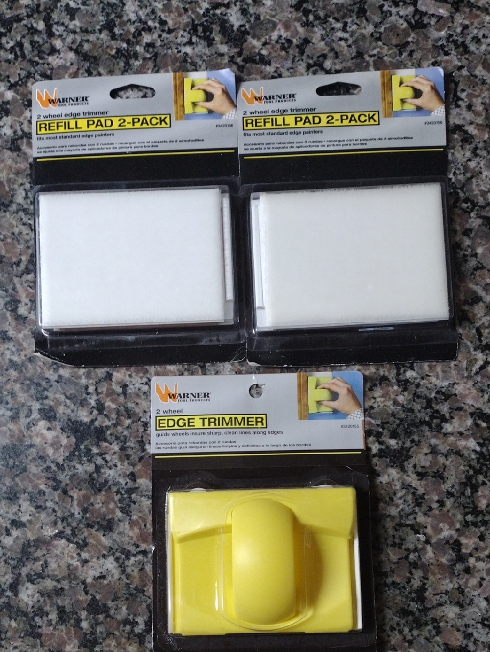 lot of 3 - Warner2 wheel  Edge Trimmer with 4 Refill Pads - Yellow and White NIB